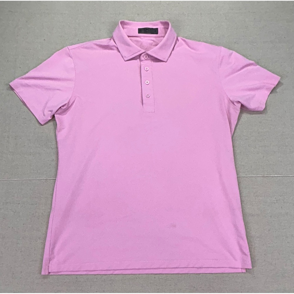 G/FORE Mens Medium Pink Performance Golf‎ Polo Shirt Floral Sleeve Course Logo